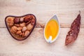 Selection food sources of omega 3 and unsaturated fats. Super food high vitamin e and dietary fiber for healthy food. Almond Royalty Free Stock Photo