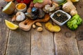 Selection of food to boost immune system - healthy, rich in vitamin and antioxidants Royalty Free Stock Photo