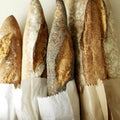 Selection of fresh Italian rustic bread, one with poppy seeds