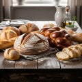 Dusted crust a braided challah with a glossy finish baguettes and sliced Royalty Free Stock Photo