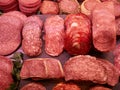 Selection of freshly cut salami Royalty Free Stock Photo