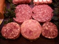 Selection of freshly cut salami Royalty Free Stock Photo