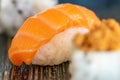 Freshly made sushi rolls on a plate landscape close up Royalty Free Stock Photo