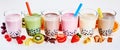 Selection of fruit flavored bubble or boba tea Royalty Free Stock Photo