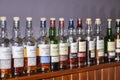 BALLINDALLOCH, MORAY / SCOTLAND - AUGUST 24, 2016: Bottles of a selection of The Glenlivet Single Malt Scotch Whisky