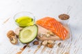 Selection of good fat sources - healthy eating concept. Ketogenic diet concept Royalty Free Stock Photo