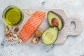 Selection of good fat sources - healthy eating concept. Ketogenic diet concept Royalty Free Stock Photo