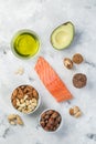 Selection of good fat sources - healthy eating concept. Ketogenic diet concept Royalty Free Stock Photo