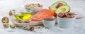 Selection of good fat sources - healthy eating concept. Ketogenic diet concept Royalty Free Stock Photo