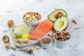 Selection of good fat sources - healthy eating concept. Ketogenic diet concept Royalty Free Stock Photo