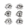 A selection of hand-drawn eyes with different pupils