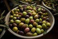 food healthy olive nature harvest oil tree green leaf ripe. Generative AI.