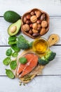 Selection of healthy fat sources food, life concept Royalty Free Stock Photo