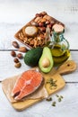 Selection of healthy fat sources food, life concept Royalty Free Stock Photo