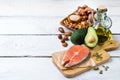 Selection of healthy fat sources food, life concept Royalty Free Stock Photo