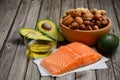Selection of healthy fat sources. Royalty Free Stock Photo