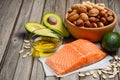 Selection of healthy fat sources. Royalty Free Stock Photo