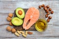Selection of healthy fat sources. Royalty Free Stock Photo