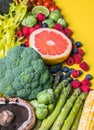 Selection of healthy food against the backdrop. The concept of detox and clean diet. Foods high in vitamins, minerals and Royalty Free Stock Photo