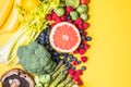 Selection of healthy food against the backdrop. The concept of detox and clean diet. Foods high in vitamins, minerals and Royalty Free Stock Photo