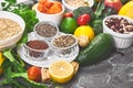 Selection of healthy food, clean eating concept, vegan foods. Royalty Free Stock Photo