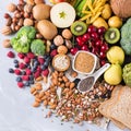 Selection of healthy rich fiber sources vegan food for cooking Royalty Free Stock Photo