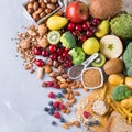 Selection of healthy rich fiber sources vegan food for cooking Royalty Free Stock Photo