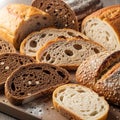 Selection includes different types of bread, with varying crust types and Royalty Free Stock Photo