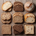 Selection includes round artisan bread slices with seeds rye Royalty Free Stock Photo