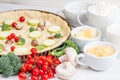 Selection of ingredients for quiche lorraine