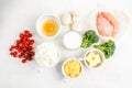 Selection of ingredients for quiche lorraine