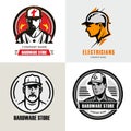A selection of logos with workers of different professions, electricians, builders and others. For your design