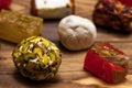 Selection of middle eastern desserts with pistachio and turkish delight