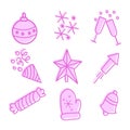 Selection of new year and Christmas symbols, linear symbols for posters, banners and postcards, vector