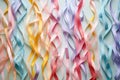 a selection of paper streamers in rainbow colors laid out on a pastel surface Royalty Free Stock Photo