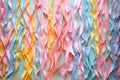 a selection of paper streamers in rainbow colors laid out on a pastel surface Royalty Free Stock Photo