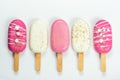 Selection of Pink Pastel and White Chocolate Popsicles. Wedding Sweet Food Royalty Free Stock Photo