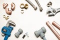 Selection of Plumbers Tools and Plumbing Materials with Copy Spa Royalty Free Stock Photo