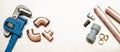 Selection of Plumbers Tools and Plumbing Materials Royalty Free Stock Photo