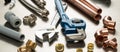Selection of Plumbers Tools and Plumbing Materials Royalty Free Stock Photo