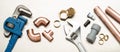 Selection of Plumbers Tools and Plumbing Materials Royalty Free Stock Photo