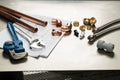 Selection of Plumbers Tools and Plumbing Materials Royalty Free Stock Photo