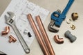 Selection of Plumbers Tools and Plumbing Materials Royalty Free Stock Photo