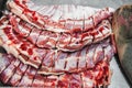 Selection of quality meat in a butcher shop. Different types of fresh meat are on display. Meat assortment Royalty Free Stock Photo