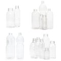 selection of quality photo collage of many different empty plastic bottles isolated on white background. production of new Royalty Free Stock Photo