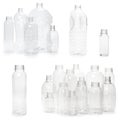 selection of quality photo collage of many different empty plastic bottles isolated on white background. production of new Royalty Free Stock Photo
