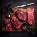 selection of raw, black Angus prime steaks