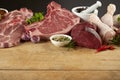 Selection of raw gourmet meats and seasonings Royalty Free Stock Photo