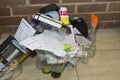 A selection of recyclable household waste collected over a few days in a pensioners household in U.K.