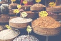 Selection of spices on a traditional market in Amman, Jordan. Royalty Free Stock Photo